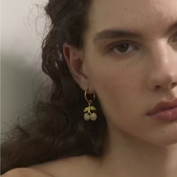 NEW NWT 2025 Gold Cherry Earrings with Crystals - Picture 8 of 8